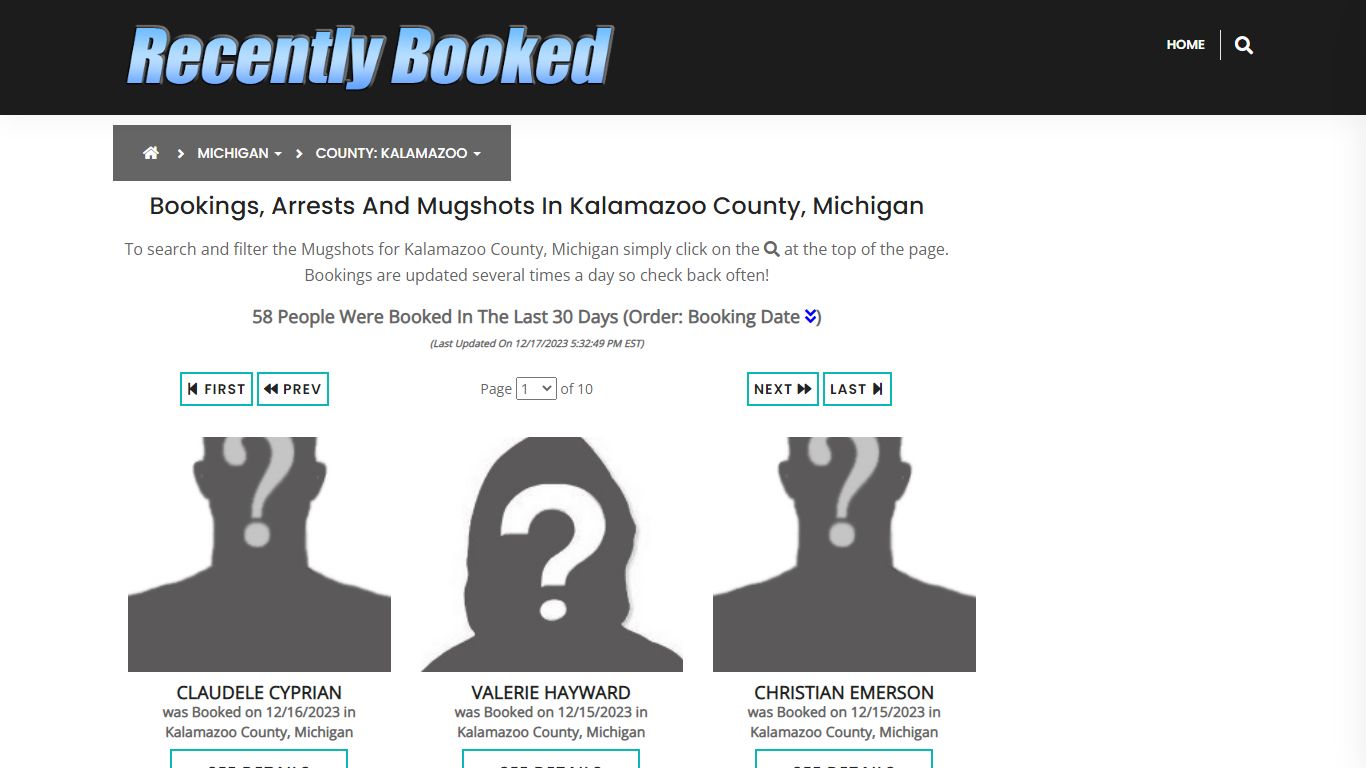 Bookings, Arrests and Mugshots in Kalamazoo County, Michigan