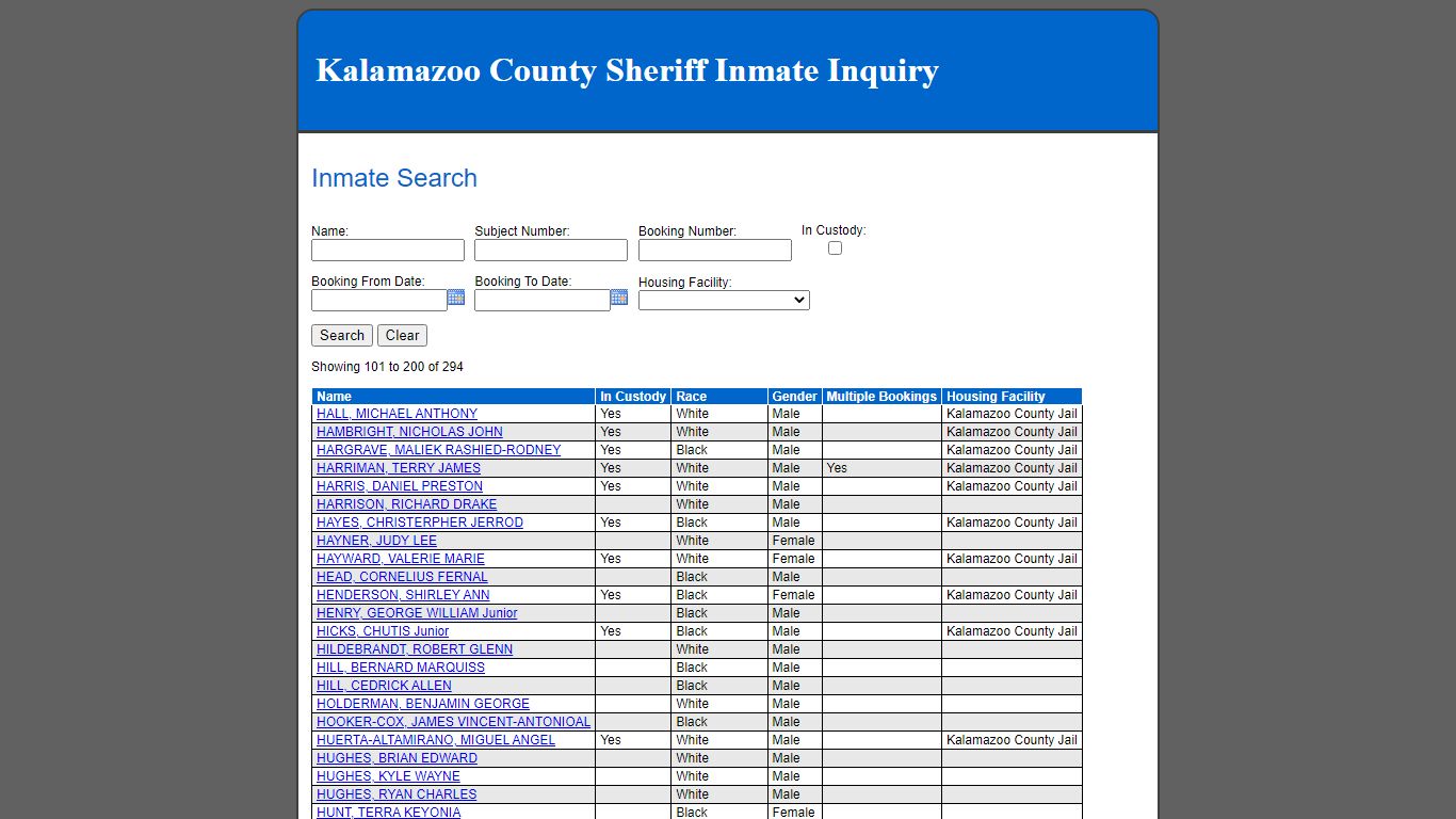 Inmate Search - Kalamazoo County County Consolidated Dispatch